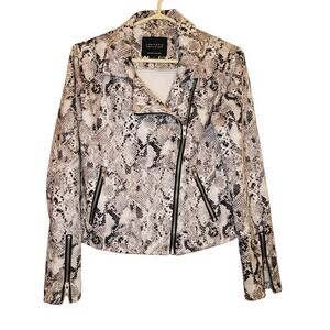 Sanctuary black and white snakeskin moto jacket Size Small Biker Grunge Glam